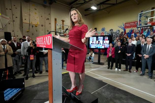 January 19, 2025, Toronto, On, Canada: Former finance minister Chrystia Freeland speaks at a press conference in Toronto on Sunday Jan. 19, 2025, as she kicks off her campaign to become the next Liberal party leader. Toronto Canada  - ZUMAc35_ 20250119_zaf_c35_022 Copyright: xFrankxGunnx