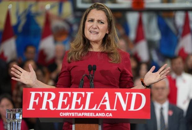 January 19, 2025, Toronto, On, Canada: Former finance minister Chrystia Freeland speaks at a press conference in Toronto on Sunday Jan. 19, 2025, as she kicks off her campaign to become the next Liberal party leader. Toronto Canada  - ZUMAc35_ 20250119_zaf_c35_030 Copyright: xFrankxGunnx