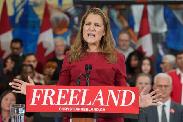 January 19, 2025, Toronto, On, Canada: Former finance minister Chrystia Freeland speaks at a press conference in Toronto on Sunday Jan. 19, 2025, as she kicks off her campaign to become the next Liberal party leader. Toronto Canada  - ZUMAc35_ 20250119_zaf_c35_031 Copyright: xFrankxGunnx