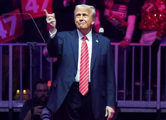 News Themen der Woche KW03 News Bilder des Tages President-elect Donald Trump arrives at a rally ahead of the 60th Presidential Inauguration at Capital One Arena, in Washington, DC, on Sunday, January 19, 2025.  WAP20250119807 LEIGHxVOGEL