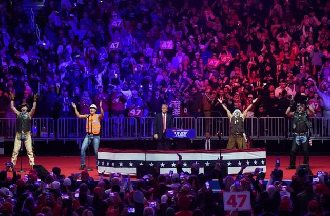 News Themen der Woche KW03 News Bilder des Tages The musical group The Village People perform onstage with President-elect Donald Trump at a rally ahead of the 60th Presidential Inauguration at Capital One Arena, in Washington, DC, on Sunday, January 19, 2025.  WAP20250119824 LEIGHxVOGEL
