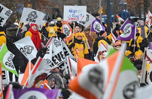January 23, 2025, Montreal, Pq, Canada: Daycare workers take part in a demonstration on the first day of a strike in Montreal, Thursday, January 23, 2025. Montreal Canada  - ZUMAc35_ 20250123_zaf_c35_008 Copyright: xGrahamxHughesx
