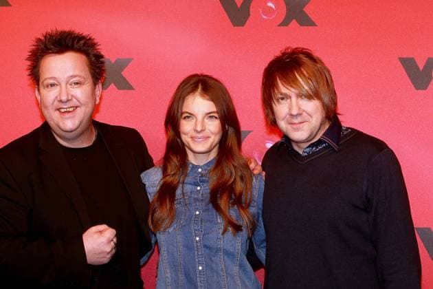 Berlin - Die Musiker Sebastian Krumbiegel, Yvonne catterfeld und Tobias Künzel posieren im Rahmen einer VOX-Pressekonferenz am 23.02.2015 in Berlin. Foto: Joerg Krauthoefer Berlin Germany *** Berlin the musicians Sebastian Krumbiegel, Yvonne Catterfeld and Tobias Künzel pose at Frame a Vox Press conference on 23 02 2015 in Berlin Photo Joerg Krauthoefer Berlin Germany