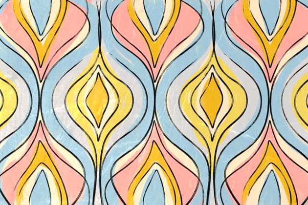 A vibrant and modern abstract background featuring elongated teardrop and floral patterns in soft pastel colors including tones of blue, pink, yellow, and gray. Model Released HodeiUnzueta_ID26120_753429_012 Copyright: xHodeixUnzuetax RECORD DATE NOT STATED