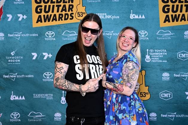 TAMWORTH COUNTRY MUSIC FESTIVAL, Nathan Bartolo (left) arrives at the Golden Guitar Awards during the 53rd Tamworth Country Music Festival in Tamworth, NSW, Saturday, January 25, 2025. ( NO ARCHIVING, EDITORIAL USE ONLY, NO USE IN BOOKS WITHOUT CONSENT TAMWORTH NEW SOUTH WALES AUSTRALIA  Copyright: xBIANCAxDExMARCHIx 20250125175782129667