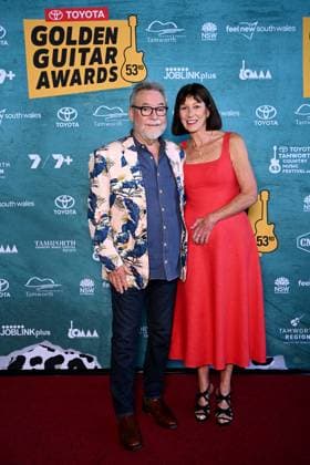 TAMWORTH COUNTRY MUSIC FESTIVAL, John Williamson (left) arrives at the Golden Guitar Awards during the 53rd Tamworth Country Music Festival in Tamworth, NSW, Saturday, January 25, 2025. ( NO ARCHIVING, EDITORIAL USE ONLY, NO USE IN BOOKS WITHOUT CONSENT TAMWORTH NEW SOUTH WALES AUSTRALIA  Copyright: xBIANCAxDExMARCHIx 20250125110847741999