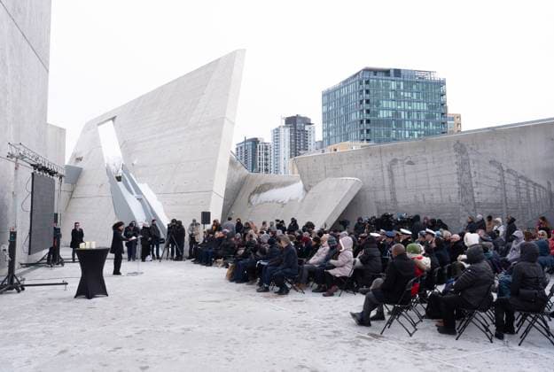 January 27, 2025, Ottawa, On, Canada: A ceremony is held at the National Holocaust Monument to commemorate the 80th anniversary of the liberation of the Auschwitz Birkenau concentration camp, Monday, Jan 27, 2025 in Ottawa. Ottawa Canada  - ZUMAc35_ 20250127_zaf_c35_059 Copyright: xAdrianxWyldx