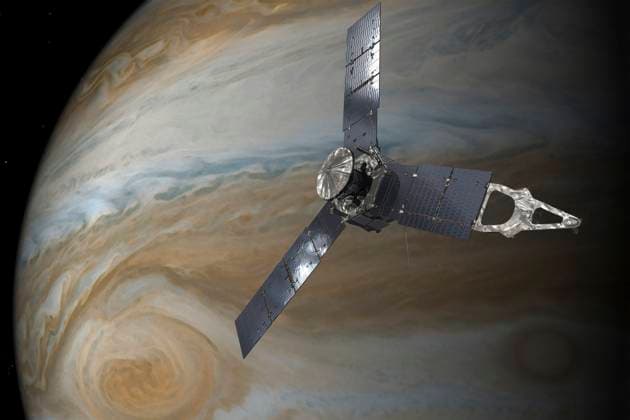 Illustration of the Juno spacecraft in orbit above Jupiter s Great Red Spot. Copyright: StocktrekxImages STK205359S