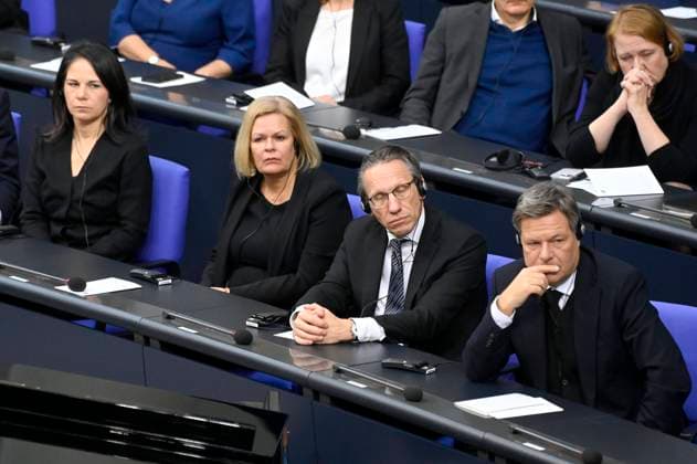 Annalena Baerbock, Nancy Faeser, Jörg Kukies und Robert Habeck bei der Gedenkstunde des Deutschen Bundestages aus Anlass des Tages des Gedenkens an die Opfer des Nationalsozialismus im Reichstagsgebäude. Berlin, 29.01.2025 *** Annalena Baerbock, Nancy Faeser, Jörg Kukies and Robert Habeck at the memorial service of the German Bundestag on the occasion of the Day of Remembrance of the Victims of National Socialism in the Reichstag building Berlin, 29 01 2025 Foto:xF.xKernx xFuturexImagex gedenkstunde_5136