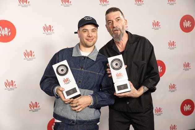 Singer Brihang (Boudy Verleye) and Singer Kris Wauters pictured during the 17th edition of the MIA s (Music Industry Award) award show, in Merksem, Wednesday 29 January 2025. The MIA awards are handed out by the VRT and VI.BE.  JAMESxARTHURxGEKIERE 111426164