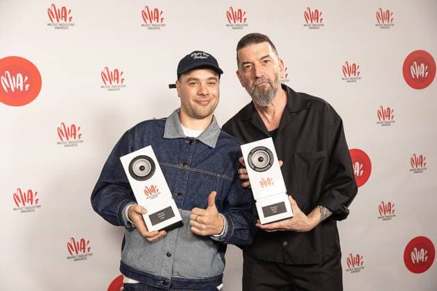 Singer Brihang (Boudy Verleye) and Singer Kris Wauters pictured during the 17th edition of the MIA s (Music Industry Award) award show, in Merksem, Wednesday 29 January 2025. The MIA awards are handed out by the VRT and VI.BE.  JAMESxARTHURxGEKIERE 111426166