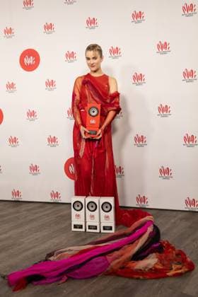Singer Pommelien Thijs pictured during the 17th edition of the MIA s (Music Industry Award) award show, in Merksem, Wednesday 29 January 2025. The MIA awards are handed out by the VRT and VI.BE.  JAMESxARTHURxGEKIERE 111426179