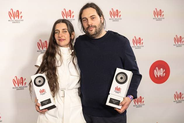 Singer Eefje de Visser and Producer Pieterjan Coppejans pictured during the 17th edition of the MIA s (Music Industry Award) award show, in Merksem, Wednesday 29 January 2025. The MIA awards are handed out by the VRT and VI.BE.  JAMESxARTHURxGEKIERE 111426186