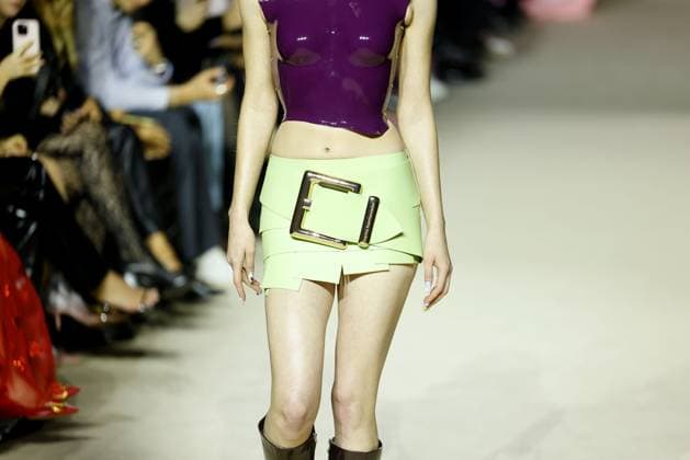 Models on the catwalk with a logo at the Marina Hoermanseder fashion show on 31 01 2025 as part of Fashion Week 2025 in Berlin Fashion Week Berlin Marina Hoermanseder fashion show