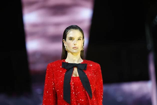 Alessandra Ambrosio on the catwalk at the Marc Cain Parallel Universe fashion show on 31 01 2025 as part of Fashion Week Berlin at Kraftwerk in Berlin Fashion Week Berlin 2025 Marc Cain Show