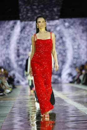 Alessandra Ambrosio on the catwalk at the Marc Cain Parallel Universe fashion show on 31 01 2025 as part of Fashion Week Berlin at Kraftwerk in Berlin Fashion Week Berlin 2025 Marc Cain Show