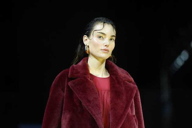 Model Celine Bethmann on the catwalk at the Marc Cain Parallel Universe fashion show on 31 01 2025 as part of Fashion Week Berlin at the Kraftwerk in Berlin Fashion Week Berlin 2025 Marc Cain Show