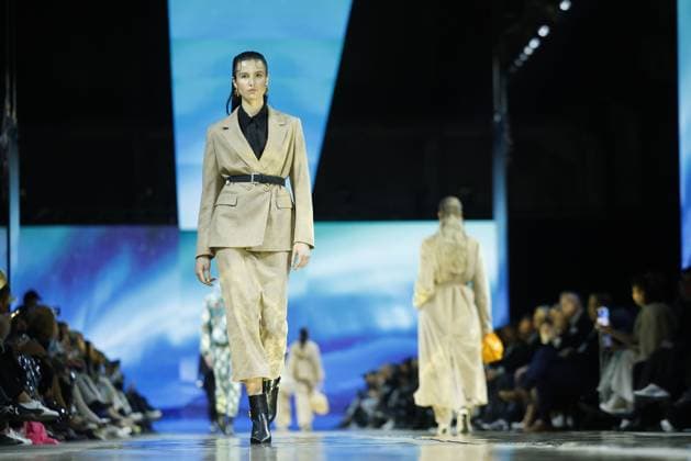Models on the catwalk at the Marc Cain Parallel Universe fashion show on 31 01 2025 as part of Fashion Week Berlin at the Kraftwerk in Berlin Fashion Week Berlin 2025 Marc Cain Show