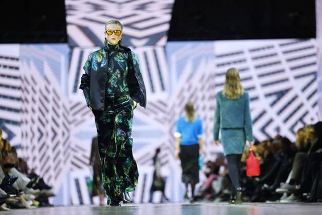 Models on the catwalk at the Marc Cain Parallel Universe fashion show on 31 01 2025 as part of Fashion Week Berlin at the Kraftwerk in Berlin Fashion Week Berlin 2025 Marc Cain Show