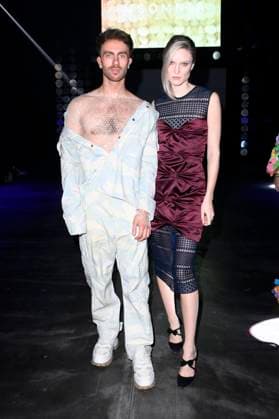 Felix Nieder and Kim Hnizdo at the Marcel Ostertag Fashion Show at Berlin Fashion Week A W 2025 in the Uber Eats Music Hall Berlin, 31 01 2025 Foto:xN.xKubelkax xFuturexImagex ostertag_5105