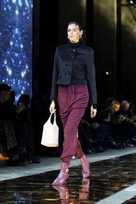 Model on the catwalk at the Marc Cain fashion show on January 31, 2024 at Kraftwerk Berlin in Berlin Berlin Germany