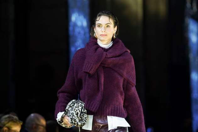 Model on the catwalk at the Marc Cain fashion show on January 31, 2024 at Kraftwerk Berlin in Berlin Berlin Germany