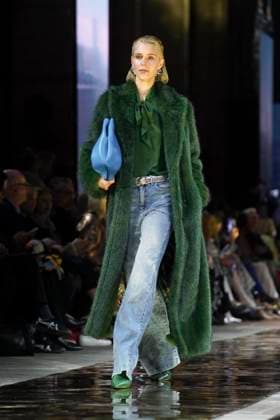 Model on the catwalk at the Marc Cain fashion show on January 31, 2024 at Kraftwerk Berlin in Berlin Berlin Germany