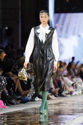 Model on the catwalk at the Marc Cain fashion show on January 31, 2024 at Kraftwerk Berlin in Berlin Berlin Germany