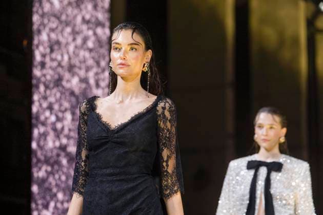 Celine Bethmann on the catwalk at the Marc Cain fashion show on January 31, 2024 at Kraftwerk Berlin in Berlin Berlin Germany