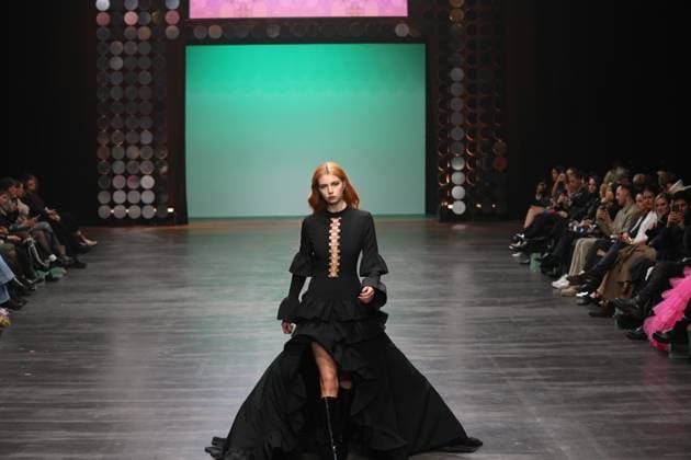 Berlin Fashion Week: Collective Four - Marcel Ostertag Autum Winter 2025 Berlin: The designer Marcel Ostertag presents his AUTUMN WINTER 2025 collection. The photo shows models on the catwalk with the new collection Berlin Berlin district of Friedrichshain Germany Copyright: SimonexKuhlmey