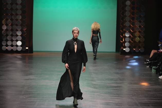 Berlin Fashion Week: Collective Four - Marcel Ostertag Autum Winter 2025 Berlin: The designer Marcel Ostertag presents his AUTUMN WINTER 2025 collection. The photo shows models on the catwalk with the new collection Berlin Berlin district of Friedrichshain Germany Copyright: SimonexKuhlmey