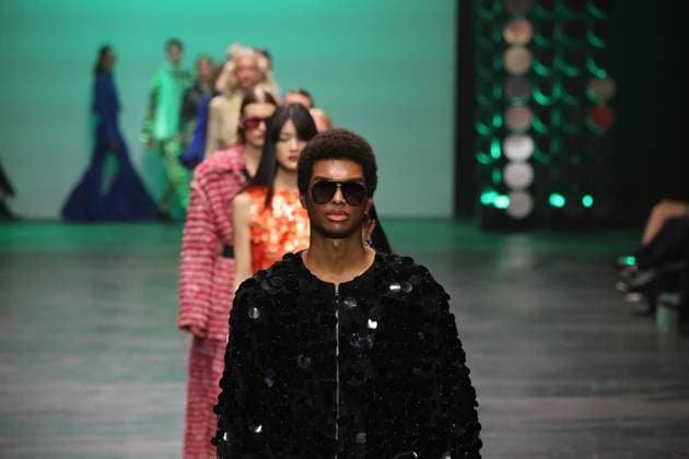 Berlin Fashion Week: Collective Four - Marcel Ostertag Autum Winter 2025 Berlin: The designer Marcel Ostertag presents his AUTUMN WINTER 2025 collection. The photo shows models on the catwalk with the new collection Berlin Berlin district of Friedrichshain Germany Copyright: SimonexKuhlmey