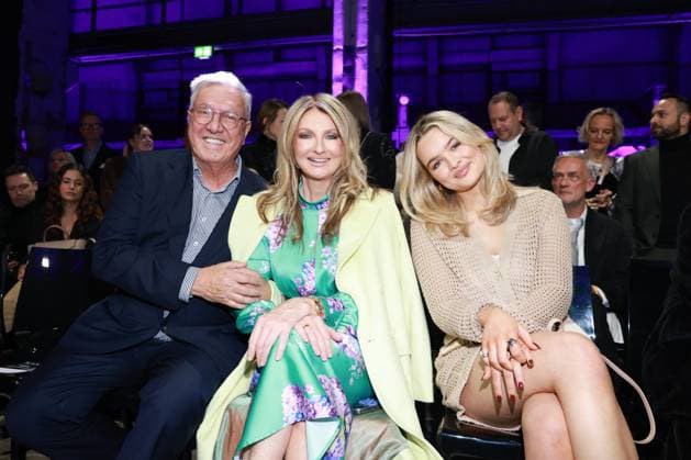 31 01 2025, Helmut Schlotterer, Frauke Ludowig and daughter Nele at the Marc Cain Fashion Show Parallel Universe at Berlin Fashion Week 2025, Kraftwerk Berlin, Berlin, Berlin Germany