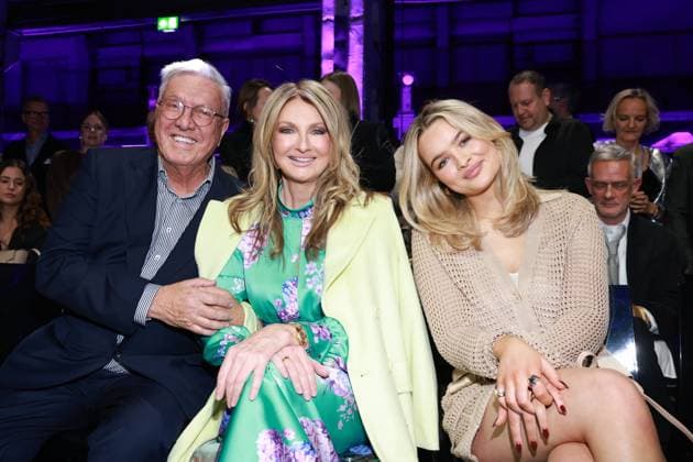 31 01 2025, Helmut Schlotterer, Frauke Ludowig and daughter Nele at the Marc Cain Fashion Show Parallel Universe at Berlin Fashion Week 2025, Kraftwerk Berlin, Berlin, Berlin Germany