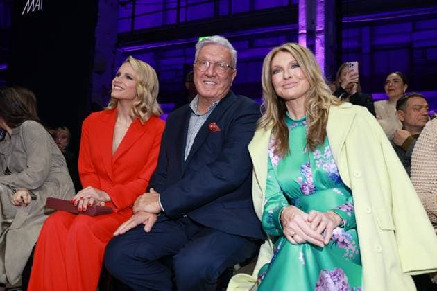 31 01 2025, Michelle Hunziker, Helmut Schlotterer and Frauke Ludowig, for the Marc Cain Fashion Show Parallel Universe at Berlin Fashion Week 2025, Kraftwerk Berlin, Berlin, Berlin Germany