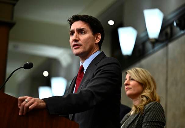 February 1, 2025, Ottawa, On, CAN: Prime Minister Justin Trudeau addresses media following the imposition of a raft of tariffs by U.S. President Donald Trump against Canada, Mexico and China, in Ottawa, Saturday, Feb. 1, 2025. Tariffs of 10 per cent on Canadian energy and 25 per cent on everything else will begin on Feb. 4. Ottawa CAN  - ZUMAc35_ 20250201_zaf_c35_133 Copyright: xJustinxTangx