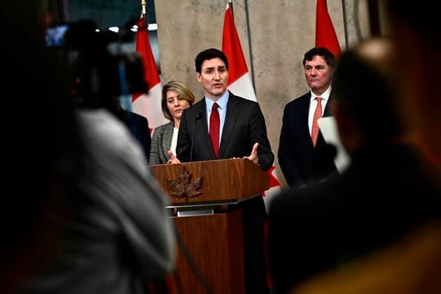 February 1, 2025, Ottawa, On, CAN: Prime Minister Justin Trudeau addresses media following the imposition of a raft of tariffs by U.S. President Donald Trump against Canada, Mexico and China, in Ottawa, Saturday, Feb. 1, 2025. Tariffs of 10 per cent on Canadian energy and 25 per cent on everything else will begin on Feb. 4. Ottawa CAN  - ZUMAc35_ 20250201_zaf_c35_134 Copyright: xJustinxTangx