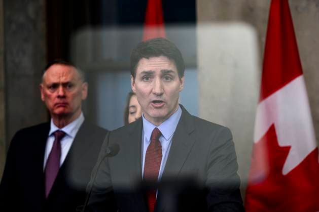 February 1, 2025, Ottawa, On, CAN: Prime Minister Justin Trudeau is seen from behind a teleprompter as he speaks following the imposition of a raft of tariffs by U.S. President Donald Trump against Canada, Mexico and China, in Ottawa, Saturday, Feb. 1, 2025. Tariffs of 10 per cent on Canadian energy and 25 per cent on everything else will begin on Feb. 4. Ottawa CAN  - ZUMAc35_ 20250201_zaf_c35_142 Copyright: xJustinxTangx