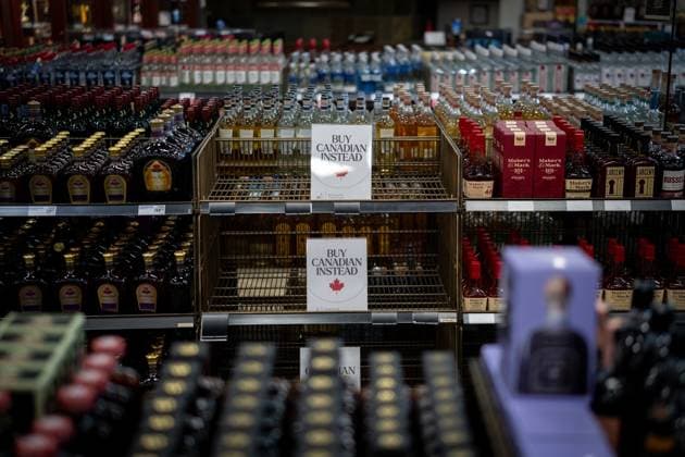 February 2, 2025, Vancouver, Bc, CANADA: A sign is placed in front of the American whiskey section at a B.C. Liquor Store after top selling American made products have been removed from shelves in Vancouver, B.C., Sunday, Feb. 2, 2025. Vancouver CANADA  - ZUMAc35_ 20250202_zaf_c35_118 Copyright: xEthanxCairnsx