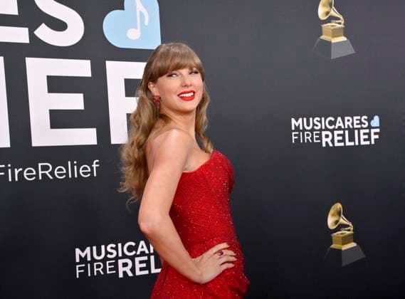 Taylor Swift arrives for the 67th Annual Grammy Awards at Crypto.com Arena in Los Angeles on February 2, 2025. The awards ceremony will honor the best recordings, compositions, and artists from September 16, 2023, to August 30. 2024, as chosen by the members of the Recording Academy.  LAP20250202209 JIMxRUYMEN