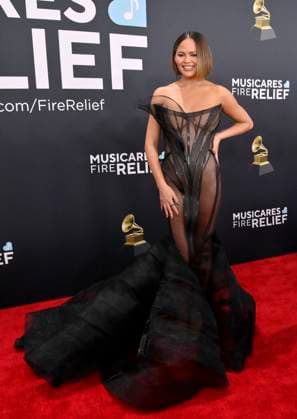 Chrissy Teigen arrives for the 67th Annual Grammy Awards at Crypto.com Arena in Los Angeles on February 2, 2025. The awards ceremony will honor the best recordings, compositions, and artists from September 16, 2023, to August 30. 2024, as chosen by the members of the Recording Academy.  LAP20250202256 JIMxRUYMEN
