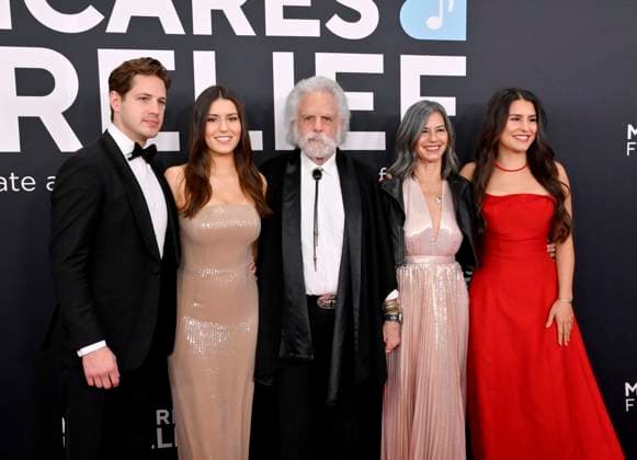 (L-R) Will Crane, Monet Weir, Bob Weir, Natascha Weir and Chloe Weir arrive for the 67th Annual Grammy Awards at Crypto.com Arena in Los Angeles on February 2, 2025. The awards ceremony will honor the best recordings, compositions, and artists from September 16, 2023, to August 30. 2024, as chosen by the members of the Recording Academy.  LAP20250202311 JIMxRUYMEN