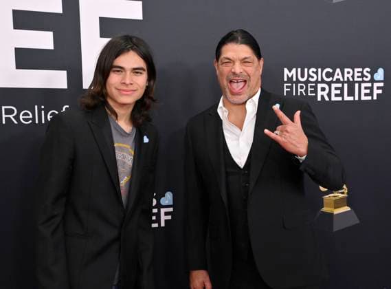 Tye Trujillo and Robert Trujillo arrive for the 67th Annual Grammy Awards at Crypto.com Arena in Los Angeles on February 2, 2025. The awards ceremony will honor the best recordings, compositions, and artists from September 16, 2023, to August 30. 2024, as chosen by the members of the Recording Academy.  LAP20250202408 JIMxRUYMEN
