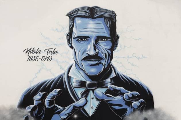 Porträt des Erfinders Nikola Tesla an eine Hauswand gemalt, Graffiti, Krefeld, Nordrhein-Westfalen, Deutschland, Europa Portrait of the inventor Nikola Tesla painted on a house wall, graffiti, Krefeld, North Rhine-Westphalia, Germany, Europe Copyright: imageBROKER KarlxF.xSchöfmann iblkas11959139.jpg
