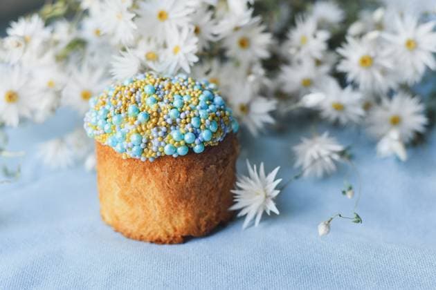 Orthodox Easter cake decorated with beads and daisies in the blue background , 49427484.jpg, april, background, baked, bakery, beads, blue, bread, breakfast, brioche, cake, candy, celebrate, celebration, chamomile, colorful, culture, daisies, decor, decorated, decoration, dessert, easter, egg, eggs, flower, food, fresh, frosting, fruit, gourmet, green, holiday, icing, meal, orthodox, pastry, pearl, pie, raisin, religion, Russian, spring, sugar, sweet, table, tradition, traditional, ukrainian, white, yellow RECORD DATE NOT STATED