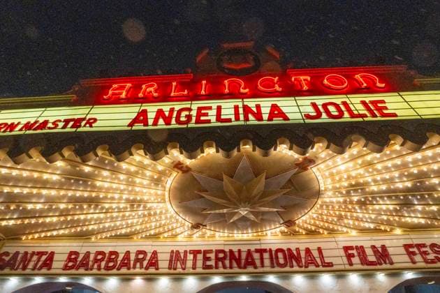 February 5, 2025, Santa Barbara, Ca, California, USA: The marquee for Angelina Jolie as she arrives at the 2025 Santa Barbara International Film FestivalÃ¢â‚¬â ¢s red carpet in front of the historic Arlington Theater to receive her Modern Master Award Wednesday night in Santa Barbara. Santa Barbara, Ca USA - ZUMAa35_ 20250205_zaf_a35_010 Copyright: xDanielxA.xAndersonx