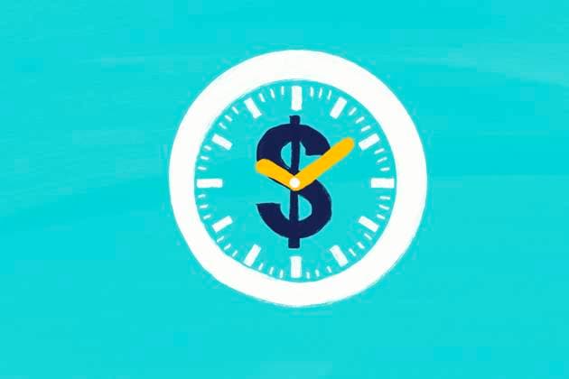 Creative illustration of a clock with a dollar sign in the center, symbolizing the value of time and money. Vibrant colors and clean design make it visually appealing. Model Released HodeiUnzueta_ID26463_763620_016 Copyright: xHodeixUnzuetax RECORD DATE NOT STATED