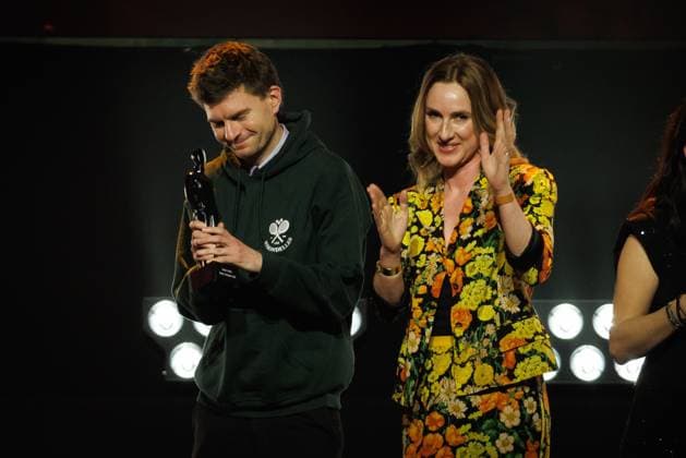 The Best Screenplay Movie for Leonardo van Dijl and Ruth Becquart for Julie Zwijgt pictured at the award ceremony of the Ensors Flemish film prizes, as part of the Ostend Film Festival (17th edition) (31 01-08 02), Friday 07 February 2025, in Oostende.  KURTxDESPLENTER 111939810