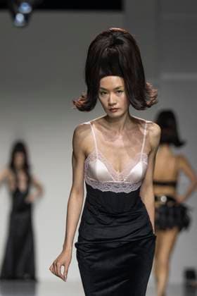 Christian Cowan runway show during New York Fashion Week Fall Winter 2025 Model walks runway during Christian Cowan show at New York Fashion Week Fall Winter 2025 at Glasshouse in New York. New collection by designer Cowan was inspired and is tribute to Abbie McLaughlin who passed away in 2024. New York New York United States Copyright: LevxRadin
