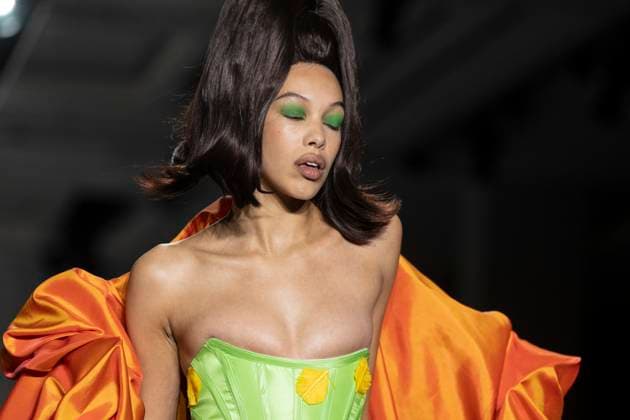 Christian Cowan runway show during New York Fashion Week Fall Winter 2025 Model walks runway during Christian Cowan show at New York Fashion Week Fall Winter 2025 at Glasshouse in New York. New collection by designer Cowan was inspired and is tribute to Abbie McLaughlin who passed away in 2024. New York New York United States Copyright: LevxRadin
